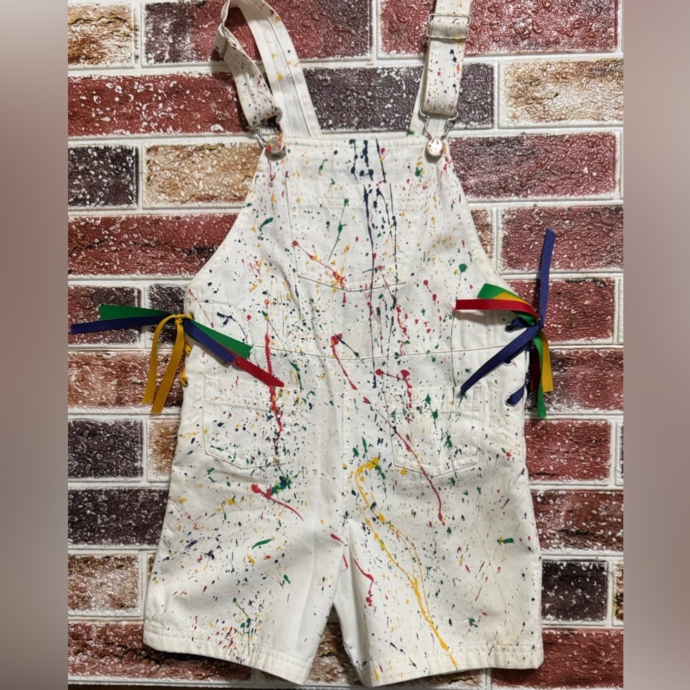 Vintage Route 66 Paint 🎨 Splatter 🫟 shortalls overalls size 6 6x girls birthday